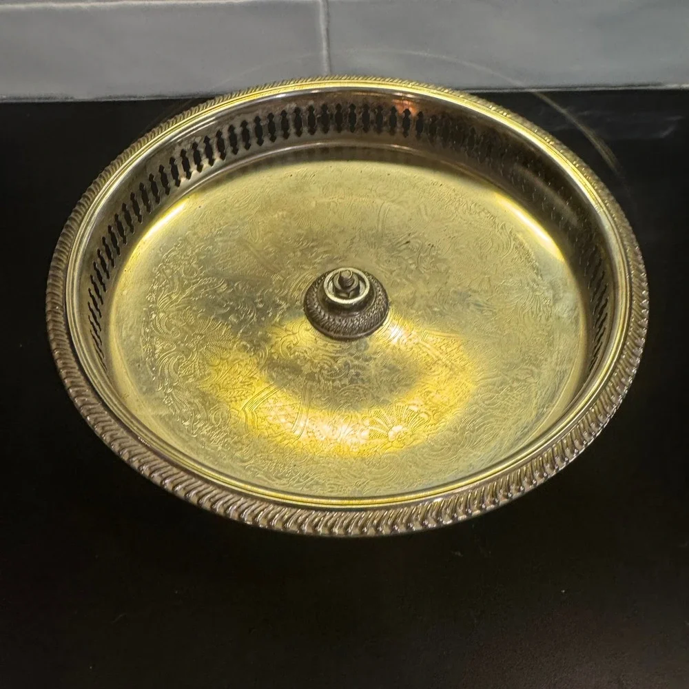 Vintage Pedestal Compote Bowl Home 10in Silver Ornate Reticulated Pierced Edge